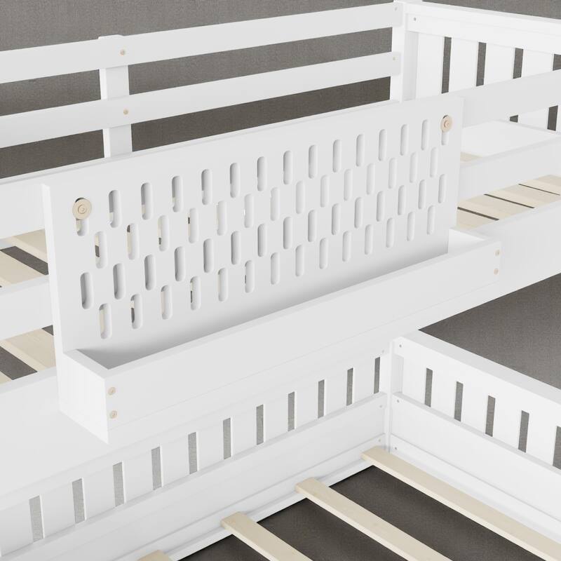 Twin XL over Queen Bunk Bed with Ladder, Guardrails, Pegboard Storage and Built-in Bookshelf, Solid Wood Frame