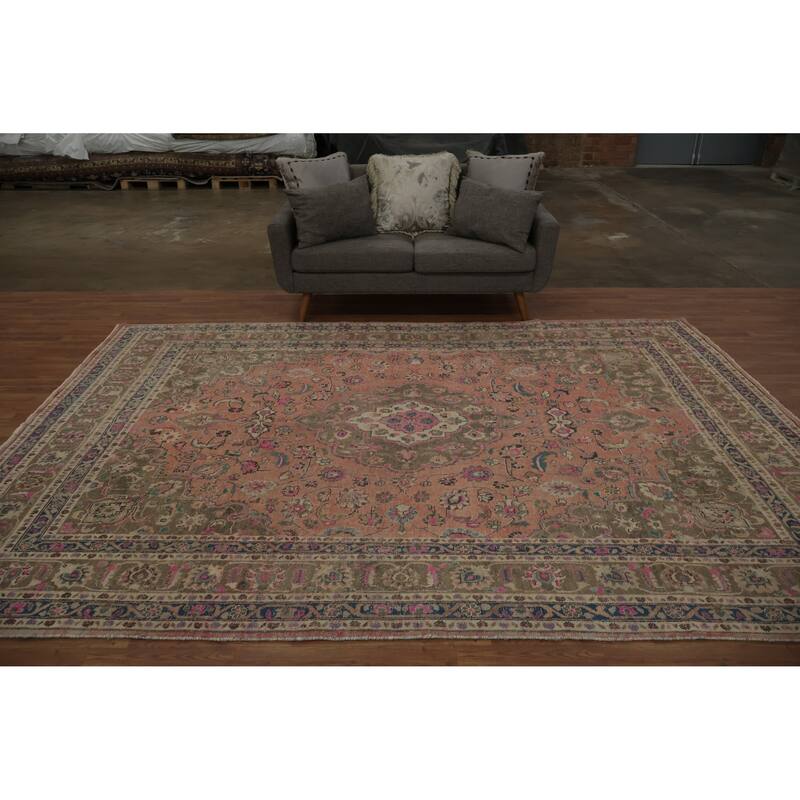 Hand Knotted Oriental 100% Wool Carpet Traditional Floral Coral Mashad Area Rug - 11' 4'' X 8' 1''