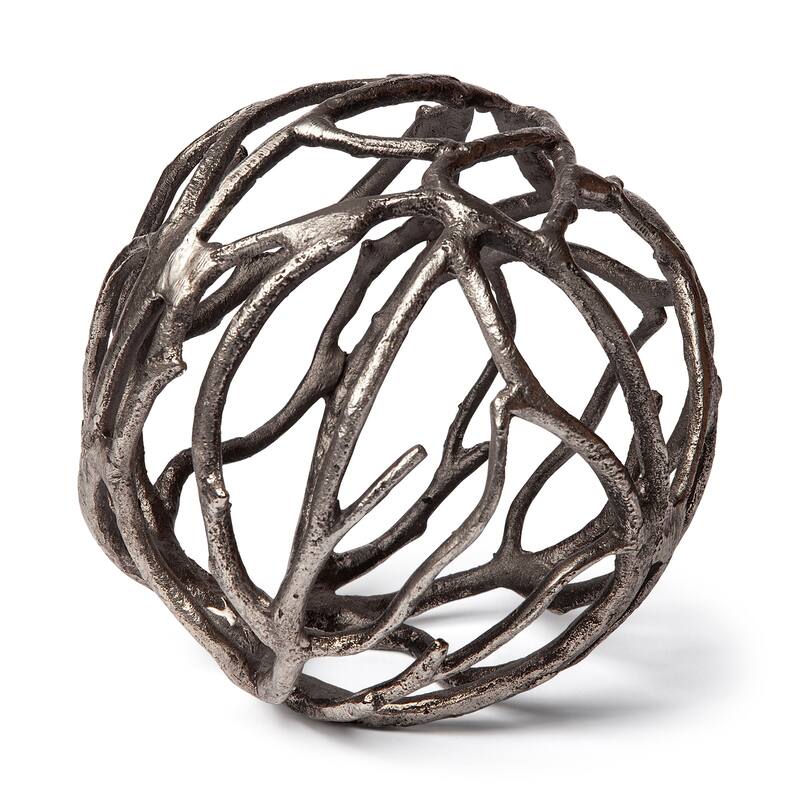 Sphaira I Small Silver Cast Aluminum Decorative Tree Branch Orb - Large - Silver