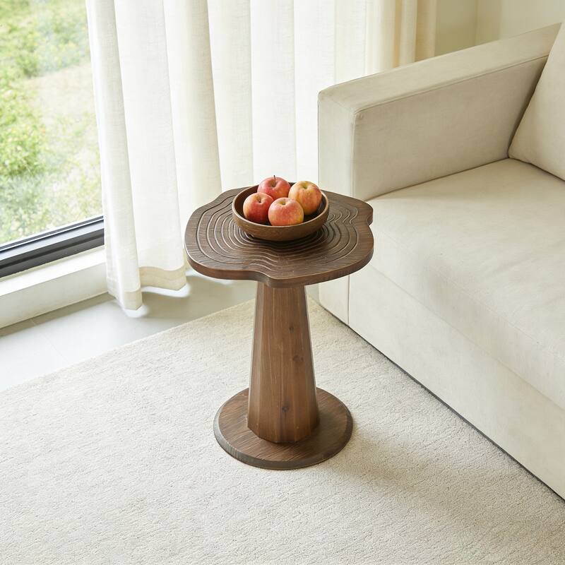 19.69" Solid Wood Stump Side Table, Rustic Nightstand