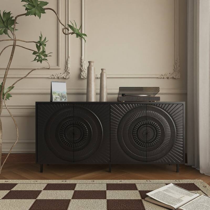 Black Wood Sideboard Cabinet – Versatile Storage For Dining Room, Living Room, Kitchen, Bedroom, Or Hallway‌
