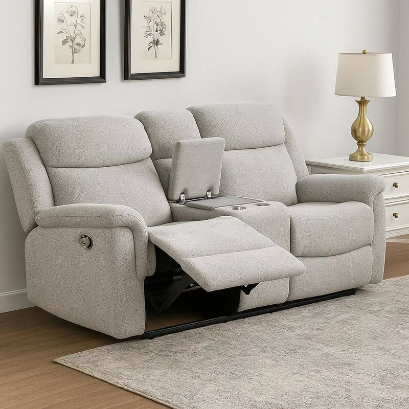 Teren Power Recliner Sofa, 86 Inch, Contemporary Gray Grain Leather