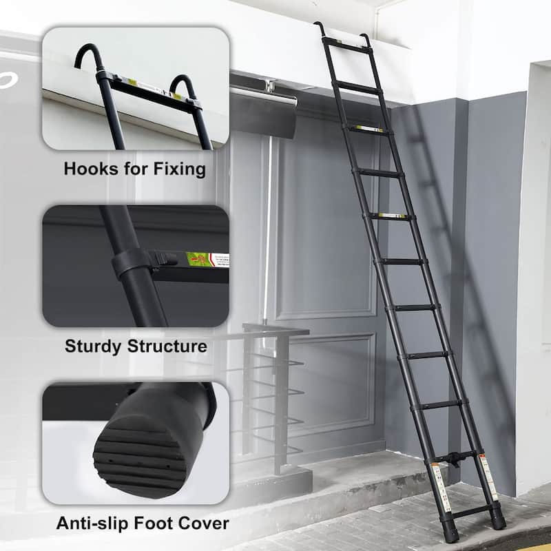 elescopic Ladder, 12.5FT KERDOM Aluminum Telescoping Ladder Bed Bath