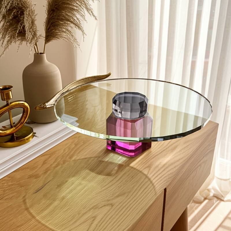 Glass Crystal Tray with Pedestal Base for Home Decor - 4" Clear - 9" x 9" x 4"