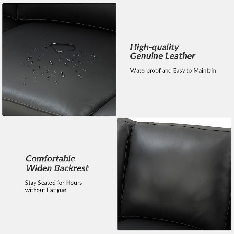 Ernando 83.46" Wide Genuine Leather Sofa with Squared Arms and Pillows