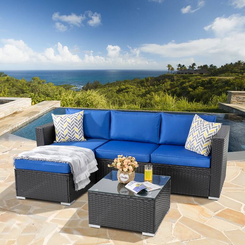 Futzca Outdoor Furniture Patio Sets,Low Back All-Weather Small Rattan Sectional Sofa