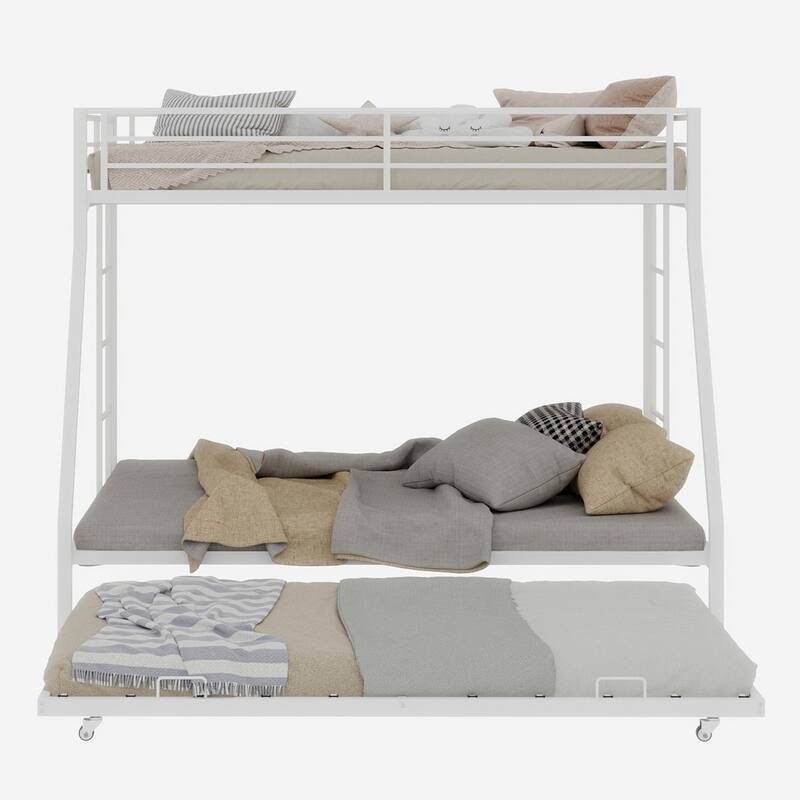 GDFStudio - Square Tube Metal Full Bunk Bed with Ladder & Trundle