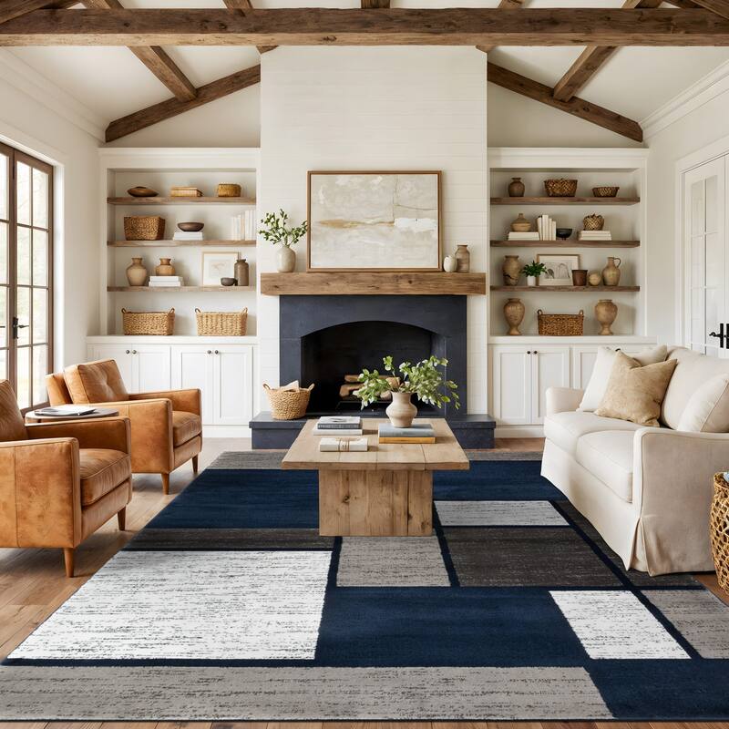 World Rug Gallery Contemporary Modern Boxed Color Block Area Rug
