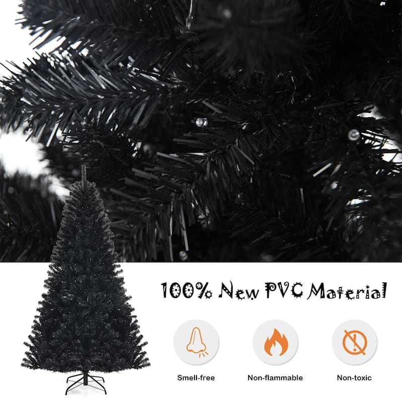 Gymax 7 FT Pre-lit Black Halloween Tree Artificial Hinged Christmas - See Details