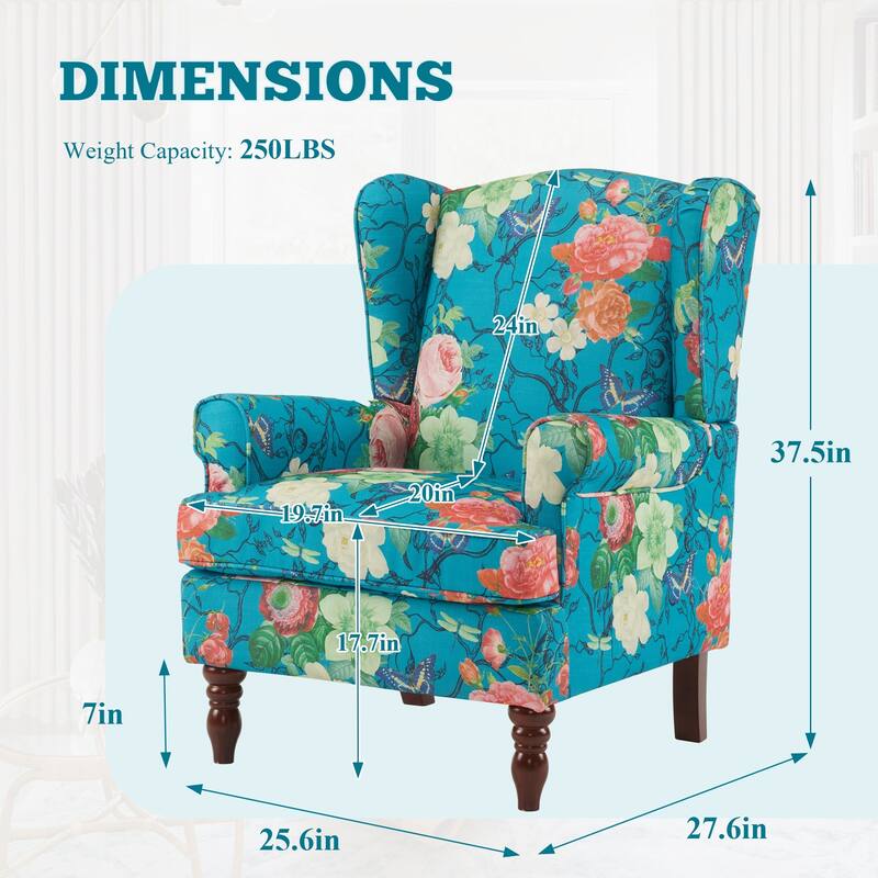 Erommy Wing back Arm Chair, Upholstered Fabric High Back Chair with Wood Legs