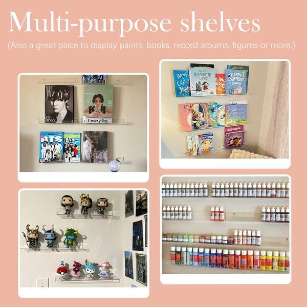 OctStory 6 Pcs Clear Acrylic Floating Shelves - 15 Wall Mounted