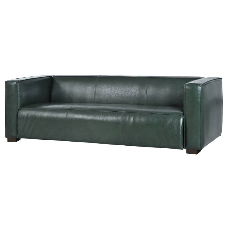 Upholstered Leather Sofa Living Room Settee Couch with Wood Legs, 3-Seater Sofa Couch with Square Armrests