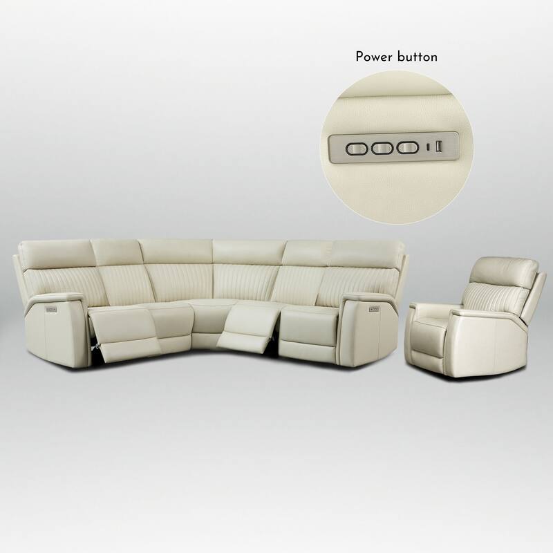 105" W Genuine Leather Power Reclining Sectional and Recliner Sofa Set with USB&USB-C Port, 1 Power Armlesschair