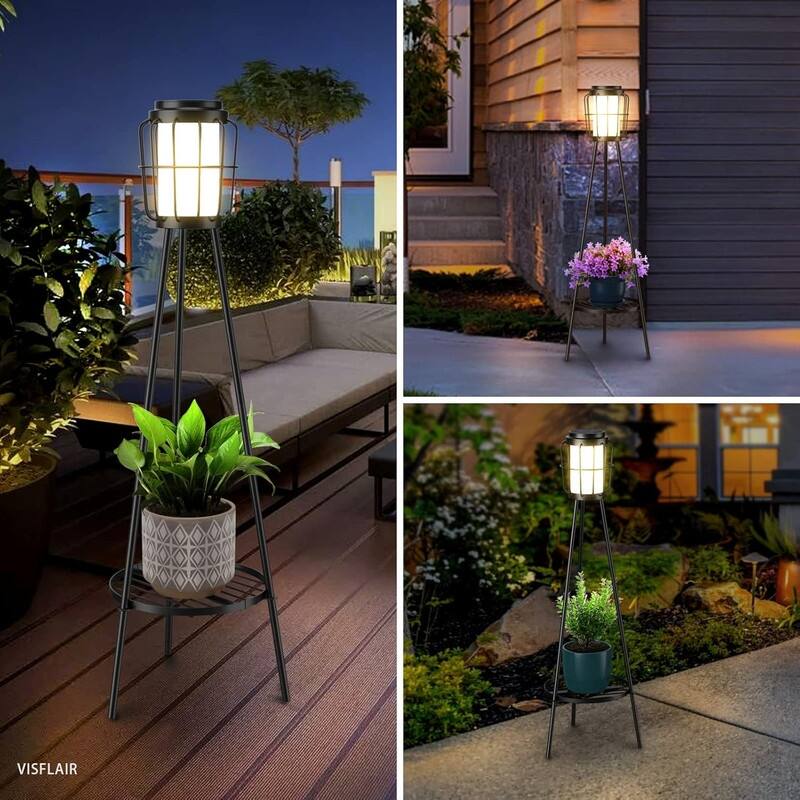 2 Pack Solar Lights with Plant Stand, Outdoor Floor Lamps
