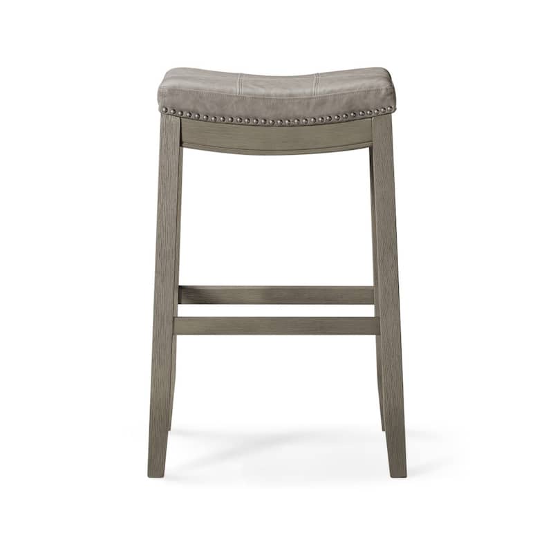 HomeRoots 31" Gray and Cool Gray Faux Leather and Solid Wood Backless Bar Height Bar Chair
