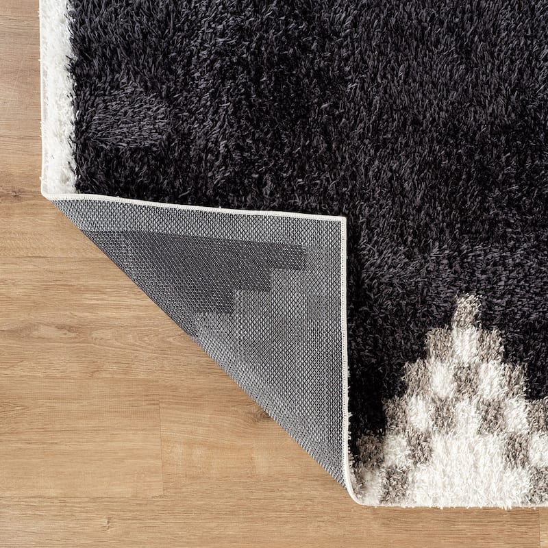 Geometric Shag Rug - Soft & Stylish - Anthracite Dark Gray - Medium Pile, Easy to Clean