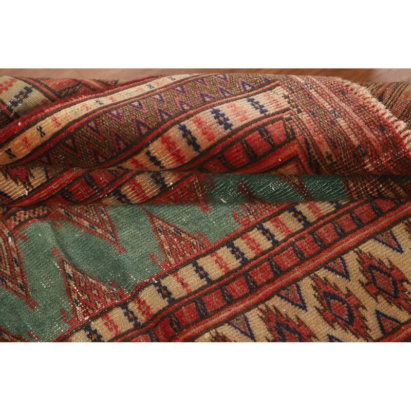 Hand Knotted Oriental 100% Wool Carpet Traditional Geometric Green Bokhara Area Rug - 4' 6'' X 3' 2''