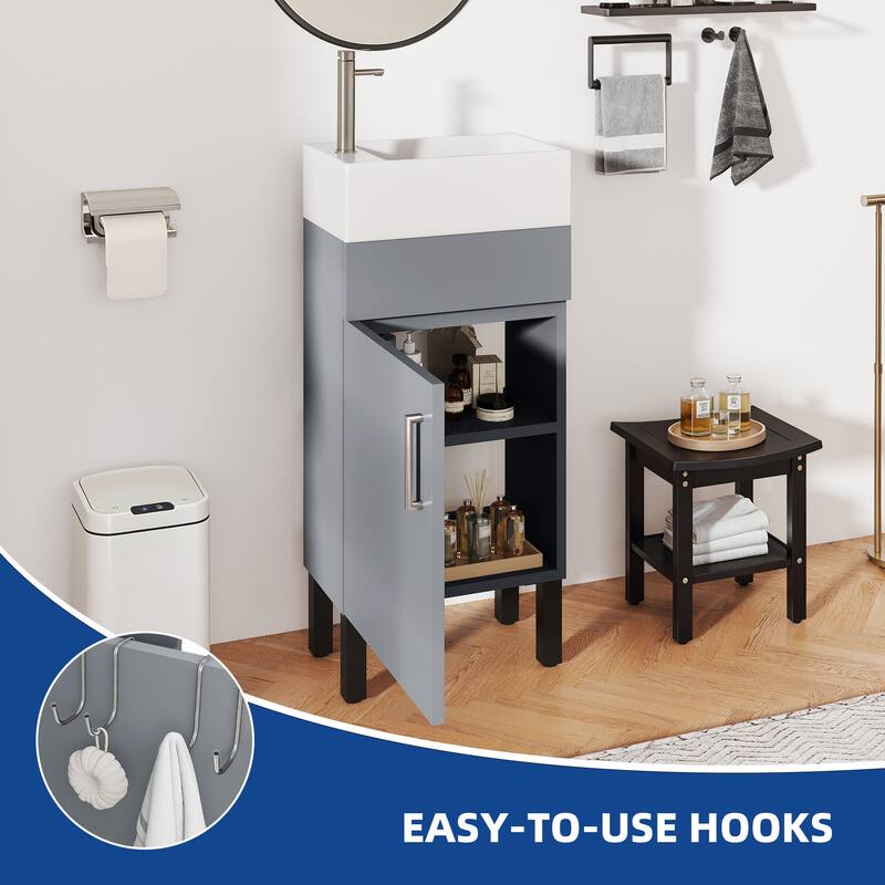Moasis 15.7" Freestanding Single Bathroom Vanities Set with Cabinet Storage