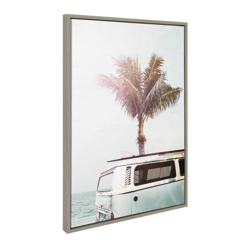 Kate and Laurel Sylvie Blue Beach Van Framed Canvas by Amy Peterson