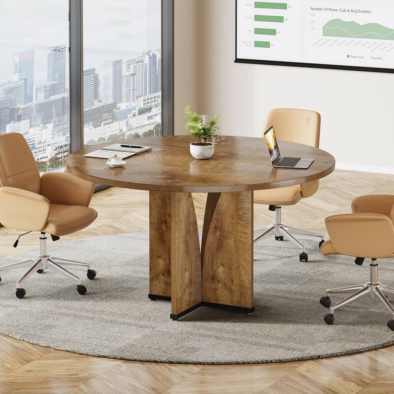 Wooden Conference Table, Round Meeting Table, Negotiation Business Training Room Desk