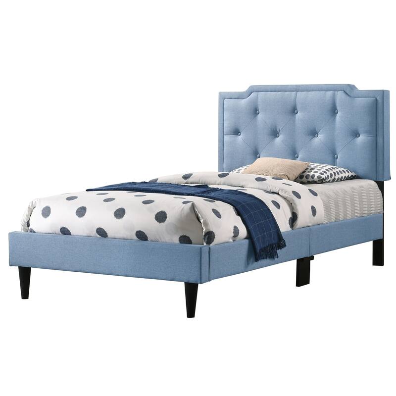 Twin Bed Frame Blue Farmhouse Style, Tufted Headboard & Footboard, Adjustable, 42x81x47 Inch