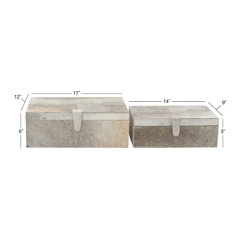 Gray, Silver or Gold Leather Handmade Cowhide Storage Box with Silver Foil Accents (Set of 2)