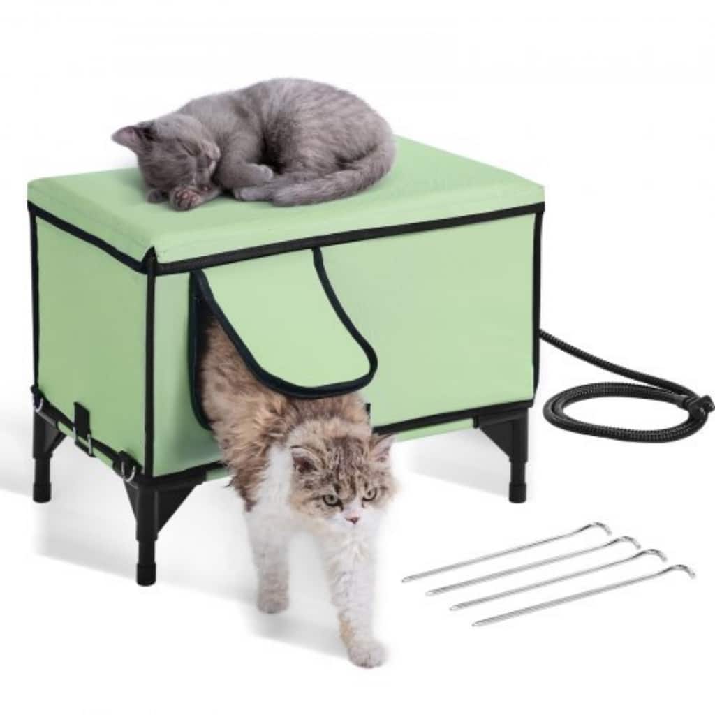 Green Aluminum Heated Cat House with Pad, Waterproof and Insulated - 20.86” L × 12.99” W × 16.53” H
