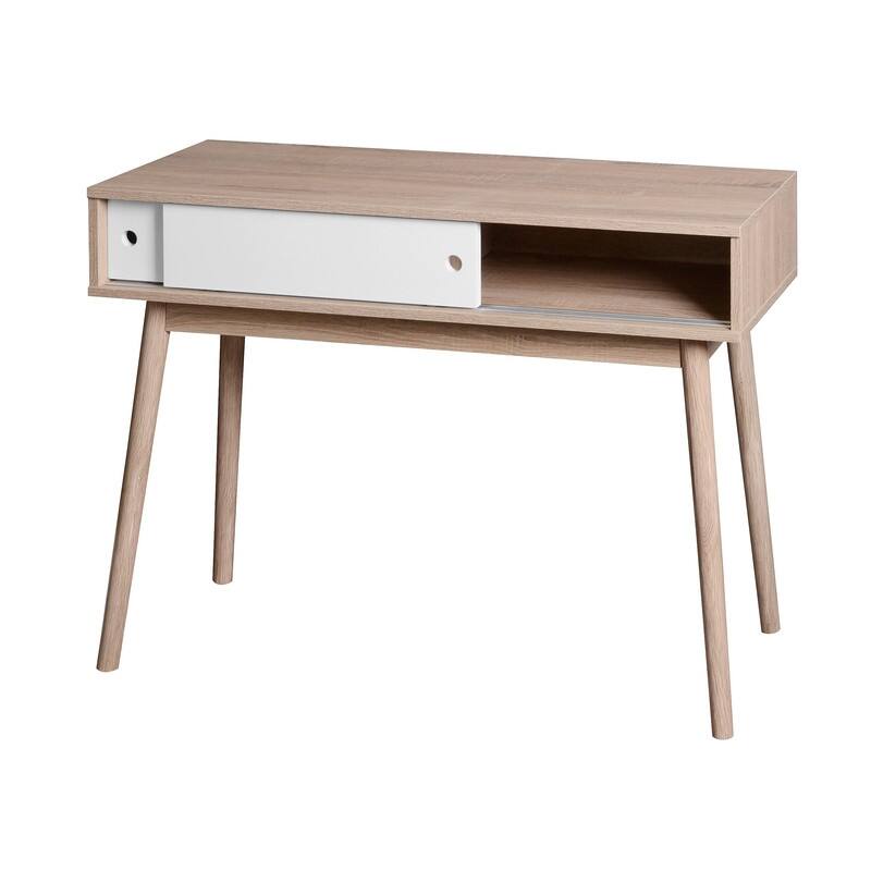 Natural Wood Entryway Console Table with 2 Sliding Doors, Storage Sofa Table for Hallway & Living Room