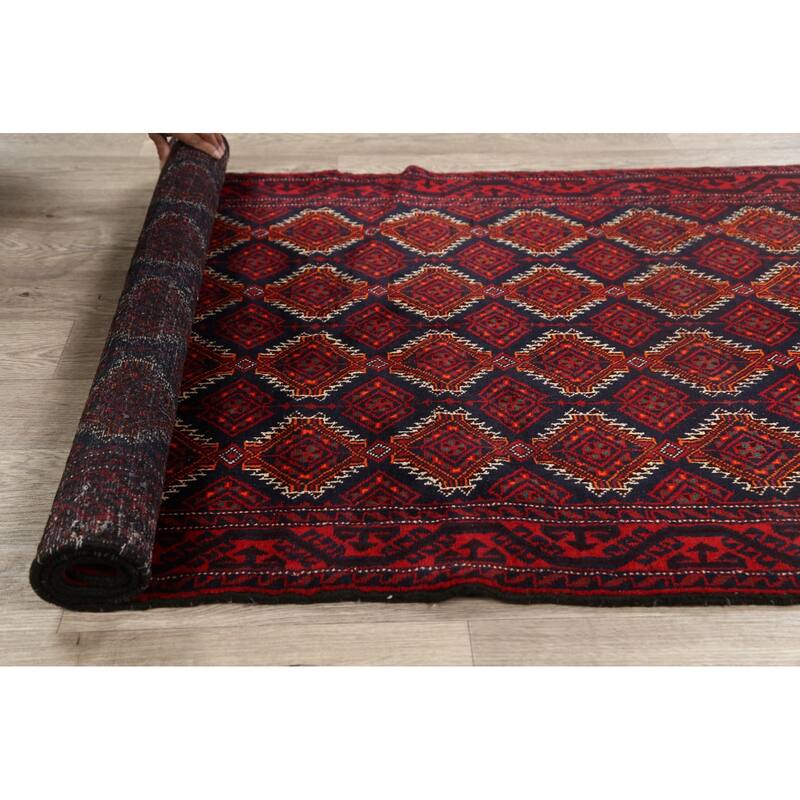 Decorative Geometric Balouch Persian Area Rug Hand-knotted Wool Carpet - 3'4" x 6'4"