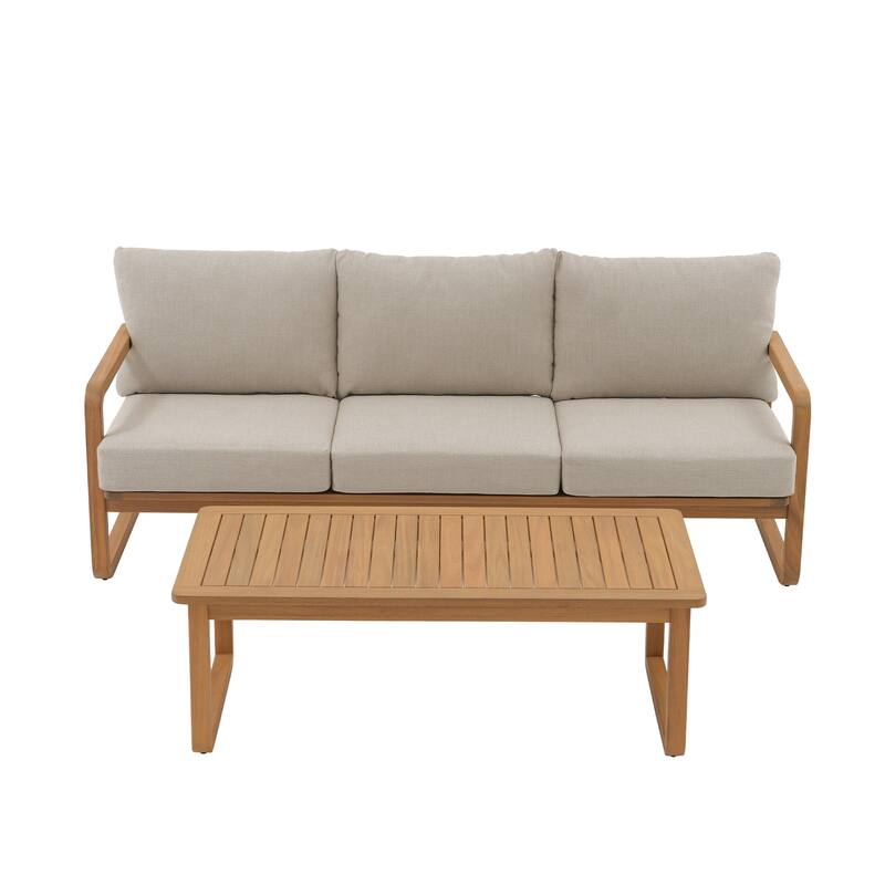 Outdoor 3-Seat Chair Set with Coffee Table in Acacia Wood