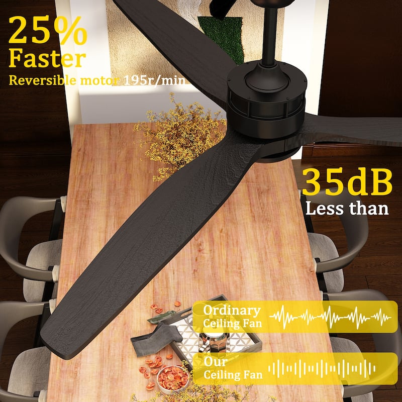 Wood Ceiling Fan with Lights Remote Control,6 Speed DC Motor,3 Blade - 59"