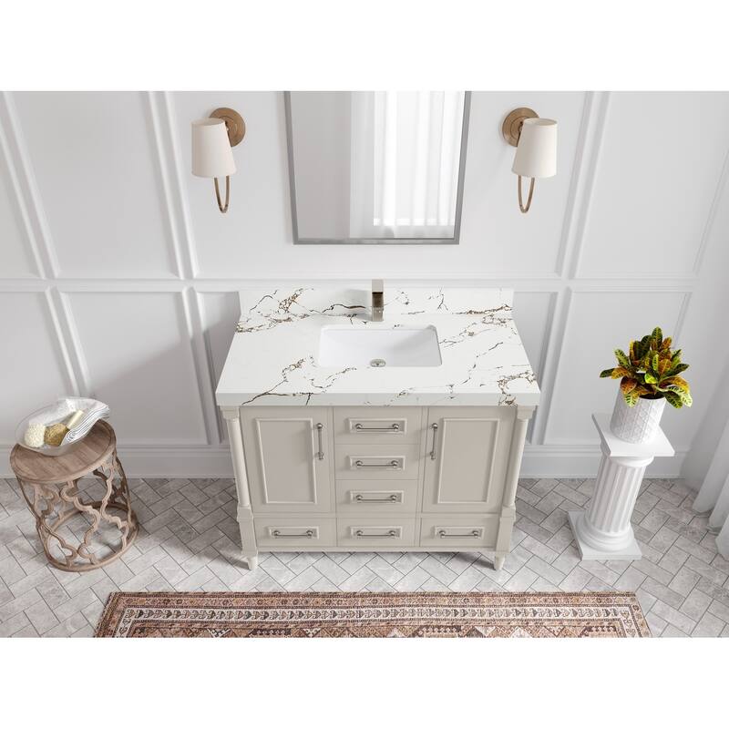 Willow Collections 42 in. W x 22 in. D Aberdeen Single Bowl Sink Bathroom Vanity with Countertop - 2" Viola Brown - Fine Grain