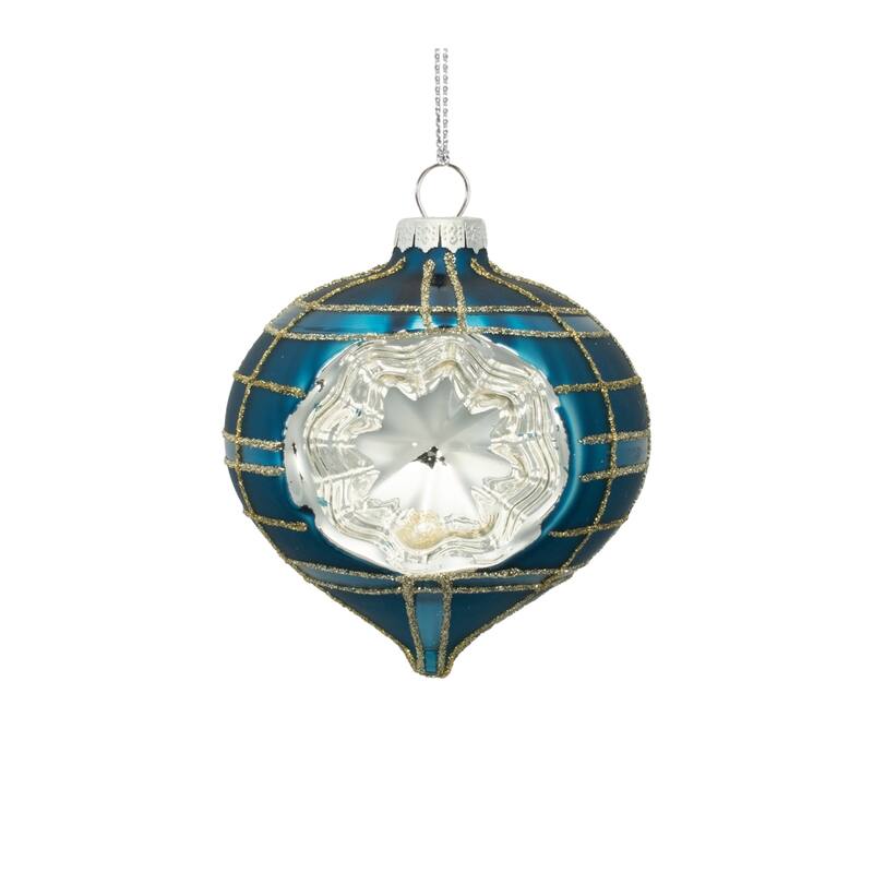 Plaid Reflector Glass Christmas Ornaments - 4" - Blue - 12ct