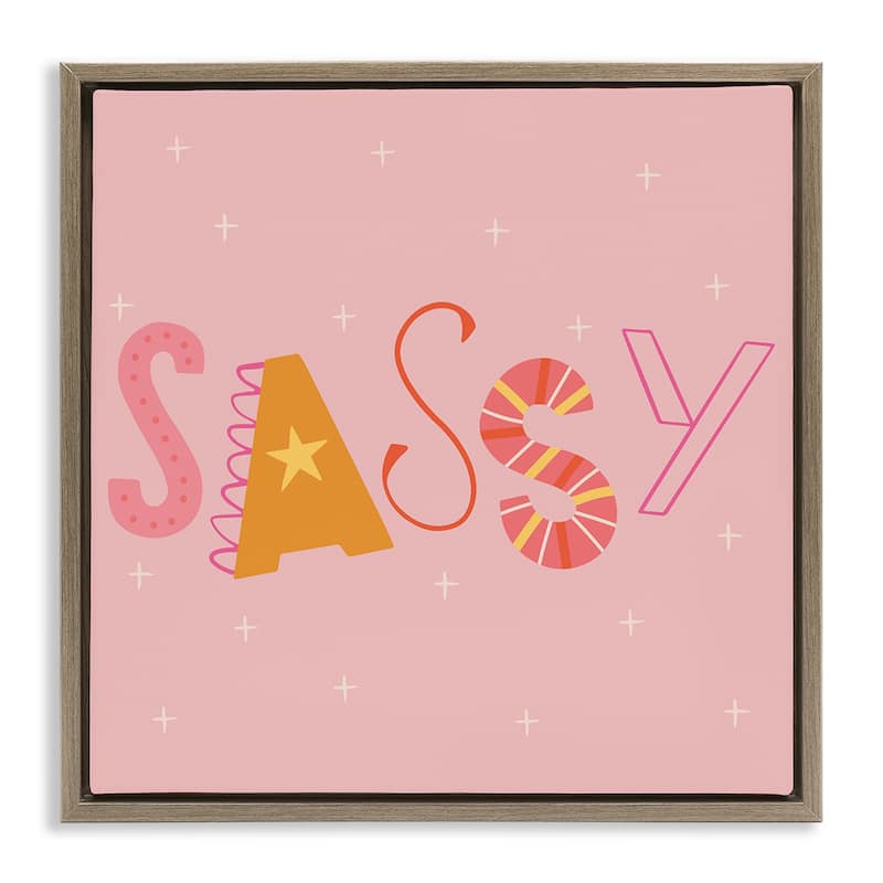 Stupell Pink & Yellow Sassy Typography Framed Floater Canvas Wall Art Design By Sazerelli Designs - 25 x 25 - Brown