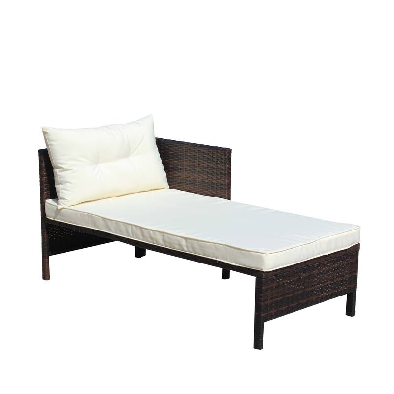 3-Piece Outdoor Patio PE Rattan Wicker Sectional Sofa Set with Seat Cushions and Tempered Glass Table