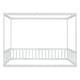 preview thumbnail 10 of 9, White Full Size Pine Wood Canopy Frame Floor Bed with Fence and Guardrails for Bedroom