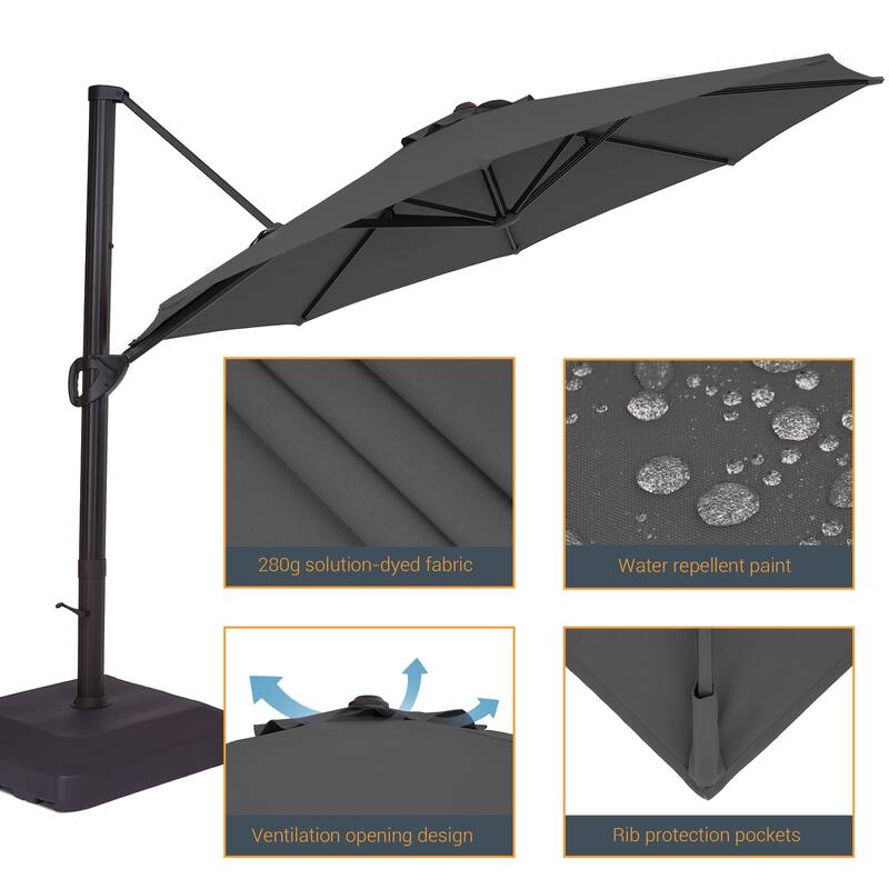 LIVOOSUN Outdoor Cantilever Offset Patio 11Ft Aluminum Umbrella w/Base
