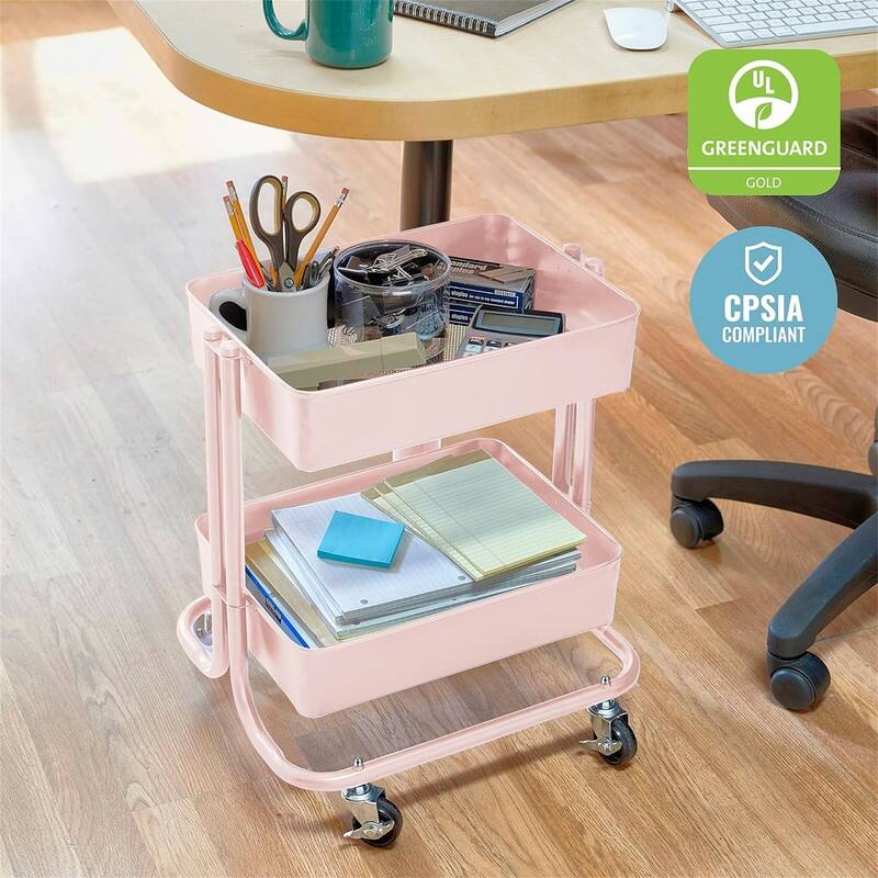 2-Tier Rolling Utility Cart - 15.6"D x 16.7"W x 19.7"H