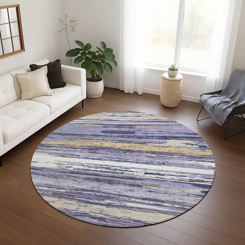 Machine Washable Indoor/ Outdoor Abstract Stripes Chantille Rug
