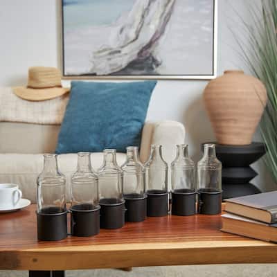 Black Metal Adjustable Bottle Decorative Vase with Clear Glass Bottles