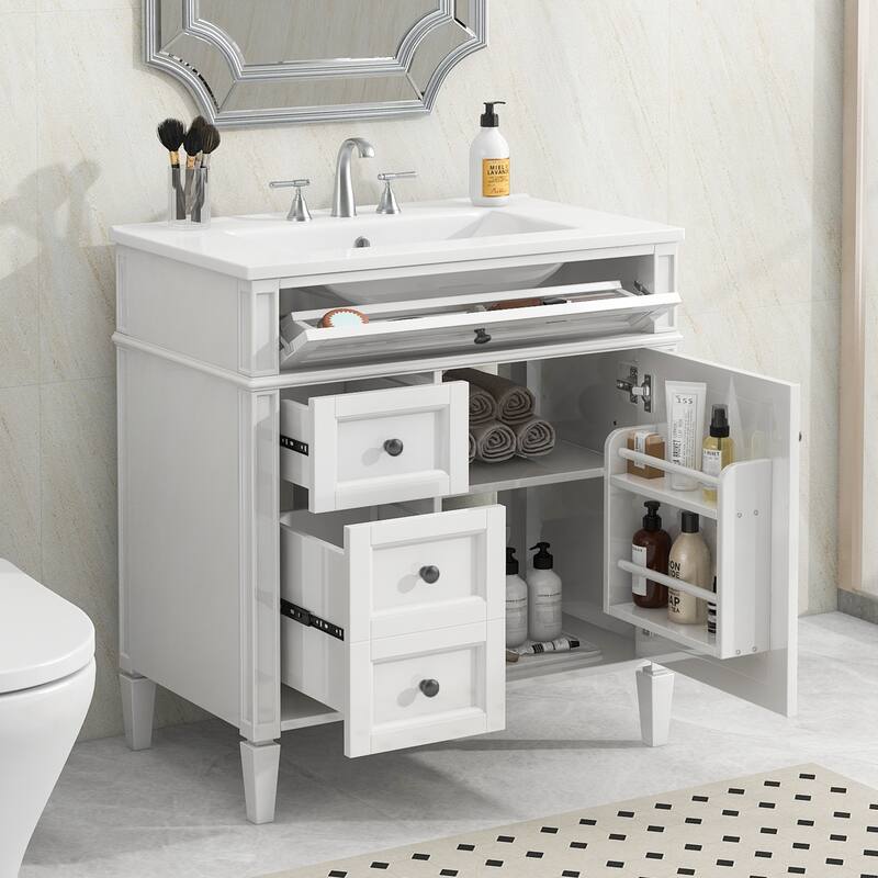30'' Freestanding Bathroom Vanity with White Integrated Ceramic Sink - 30'' x 18.3'' x 33.8''
