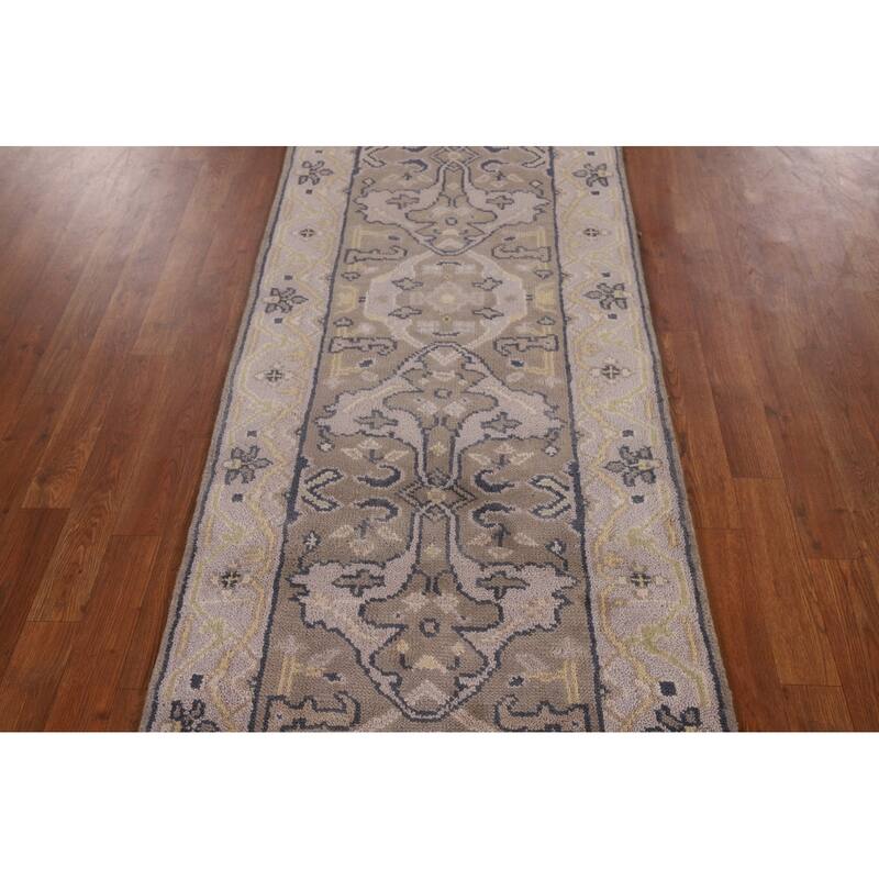 All-Over Oushak Oriental Runner Rug Handmade Brown Wool Carpet - 2'8" x 10'11"