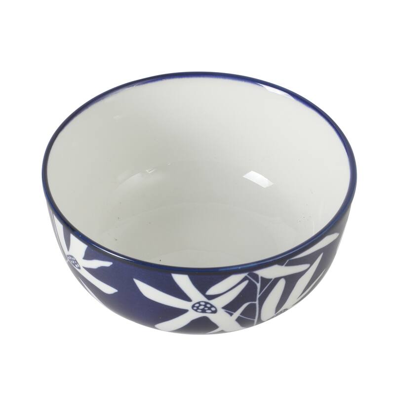 Gibson Home Ivory Estate 4-Piece Cereal Bowl Set, 5.5 Inch Round Stoneware Bowls, Blue & White Floral Pattern, Assorted Designs