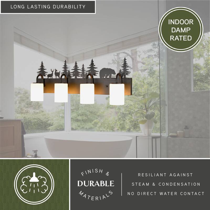VAXCEL Acadia Bronze Rustic Wildlife Bathroom Vanity Lighting Wall Fixture with Nightlight, Frosted White Glass Shade