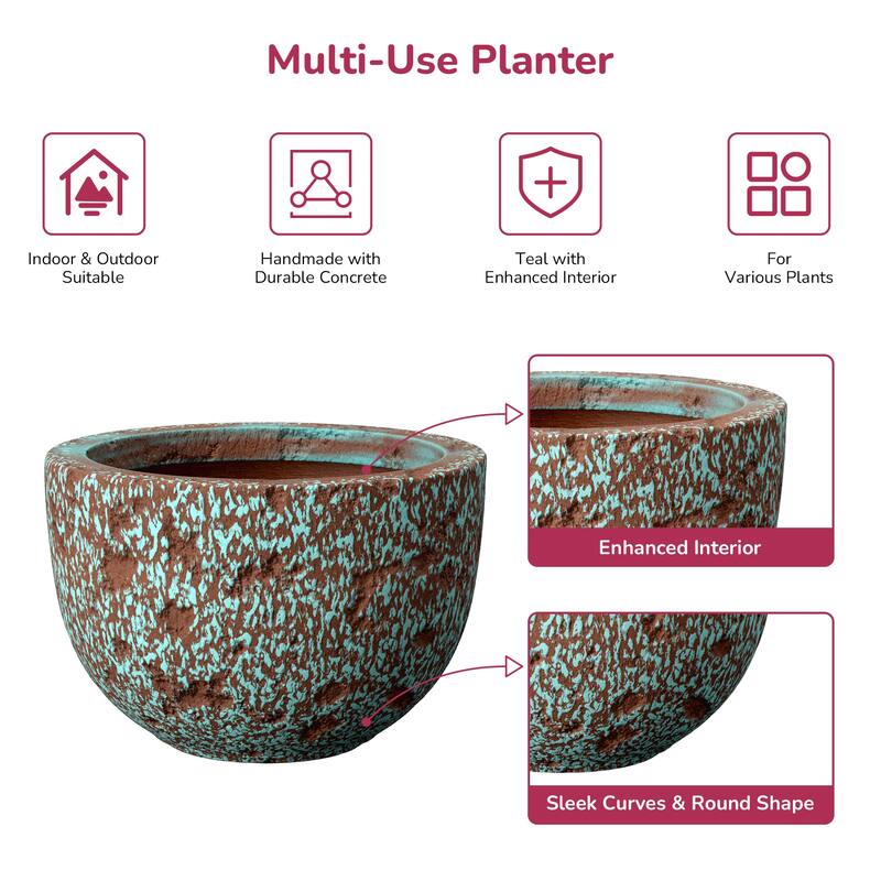 Concrete Planter Bowl Flower Pot with Enhanced Interior, Drainage Hole