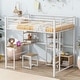 preview thumbnail 21 of 38, Full Size Metal Loft Bed with Bulit-in Desk and Stool, Heavy Duty Loft Bedframe with Cabinet and Open Storage Shelves for Kids White