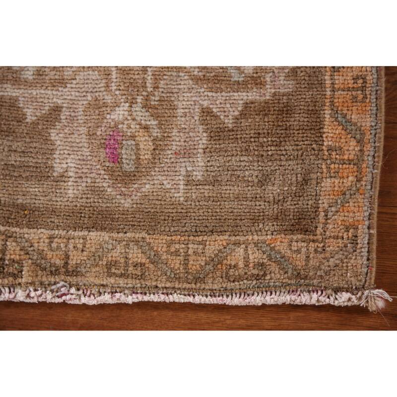 Hand Knotted Oriental 100% Wool Carpet Transitional Tribal Brown Anatolian Area Rug - 3' 0'' X 1' 7''