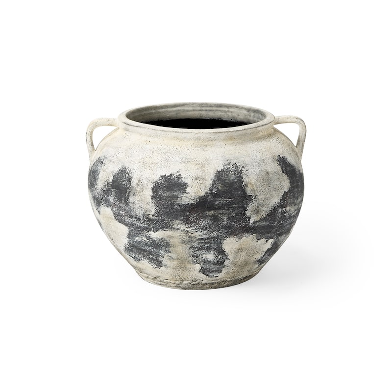 Boscia White and Black Ceramic Floor Vase - 20.1L x 20.1W x 15.0H - Off-White