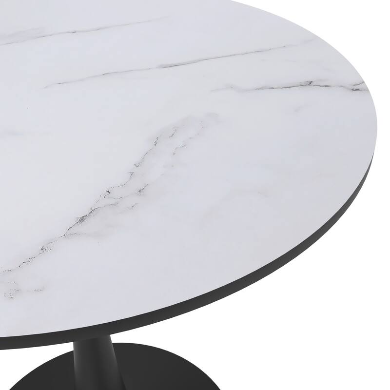 Bristol 27" Round Minimalist Dining Table Sintered Stone Top & Black Iron Pedestal Base for Kitchen & Dining Room