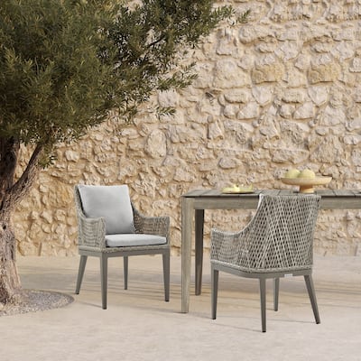 Silvana Outdoor Wicker and Aluminum Gray Dining Chairs with Beige Cushions - Set of 2